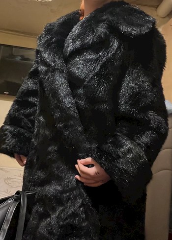 Siyah Kadın Kürk Detaylı Kaban - Görsel 6