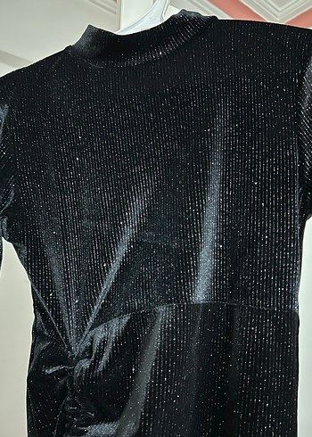 Siyah Drapeli Uzun Kollu Kadın Abiye Elbise - Görsel 3