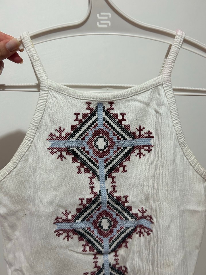 Nakışlı Beyaz Bohem Kadın Atlet - Görsel 2