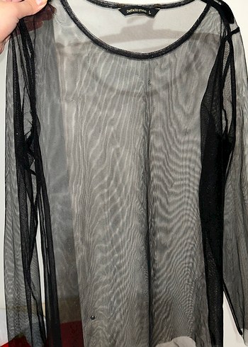 SiyahTransparan Uzun Kollu Kadın Bluz - Görsel 3