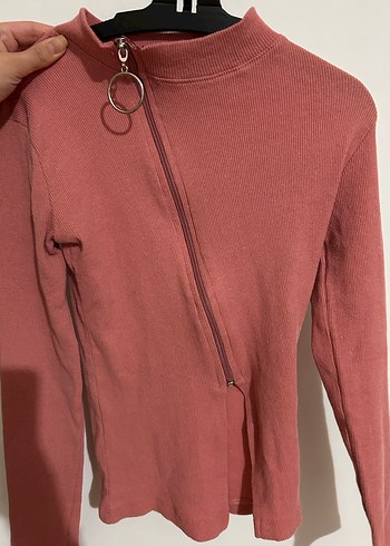 Pembe Süet Fermuarlı Yüksek Yaka Kadın Kazak - Görsel 2