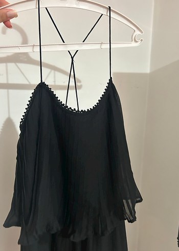 Siyah Askılı Volanlı Midi Kadın Elbise - Görsel 2