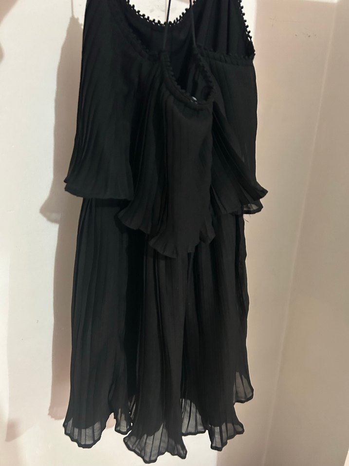 Siyah Askılı Volanlı Midi Kadın Elbise - Görsel 4