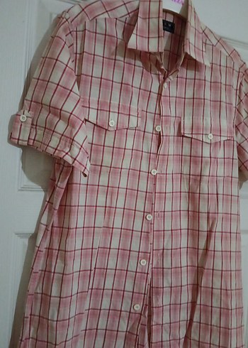 Pembe Kareli Kısa Kollu Erkek Gömlek - Görsel 4