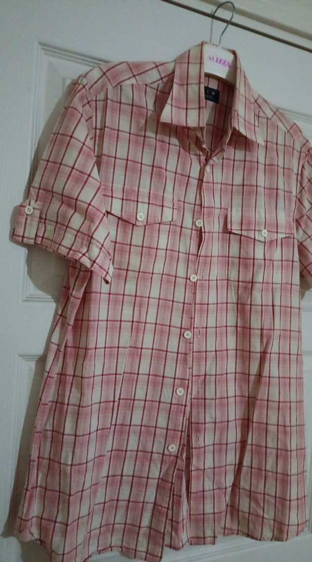 Pembe Kareli Kısa Kollu Erkek Gömlek - Görsel 4