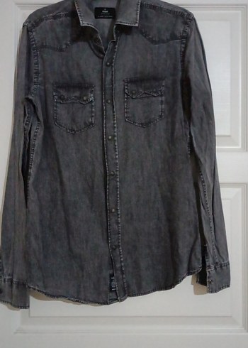 Gri Erkek Denim Gömlek Uzun Kollu - Görsel 5