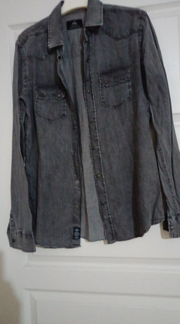 Gri Erkek Denim Gömlek Uzun Kollu - Görsel 2