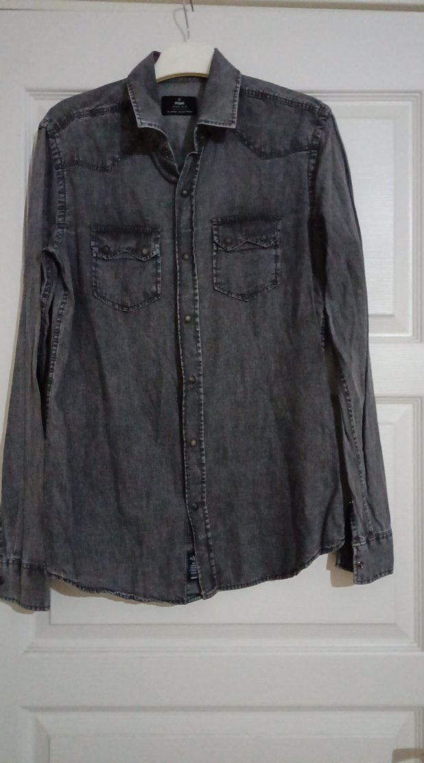 Gri Erkek Denim Gömlek Uzun Kollu - Görsel 5