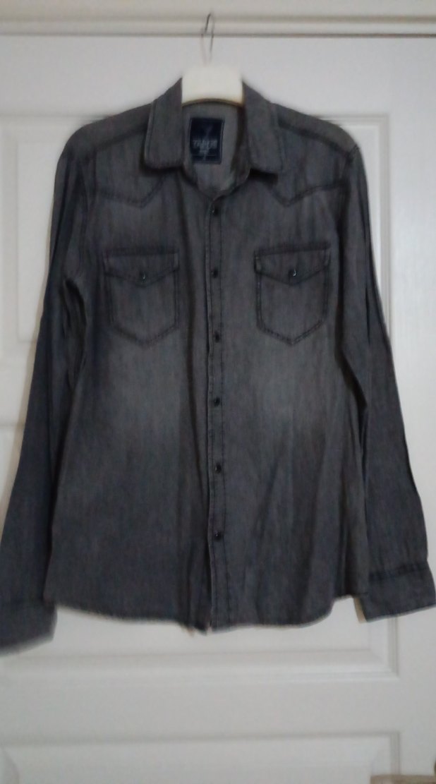 Gri Denim Erkek Gömlek Uzun Kollu - Görsel 4