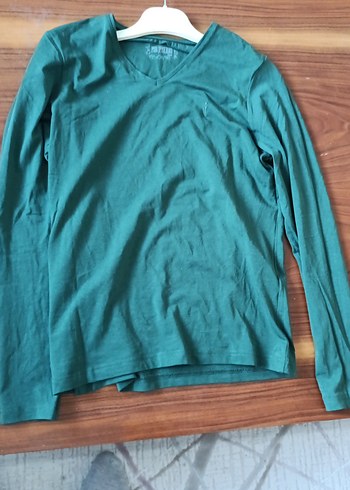 V yaka uzun kollu yeşil erkek tişört - Görsel 3