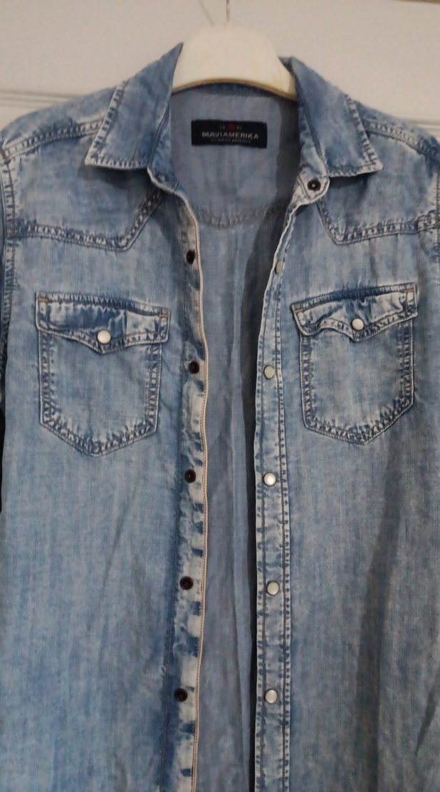 orijinal mavi marka şık bir kot gömlek - Görsel 5