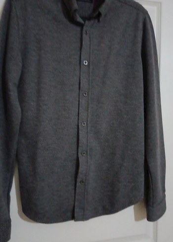 Düğmeli Gri Erkek Yün Gömlek - Görsel 4