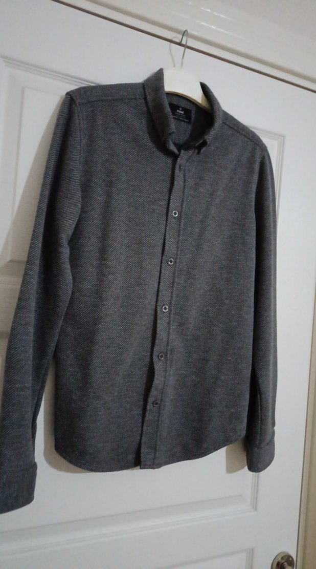 Düğmeli Gri Erkek Yün Gömlek - Görsel 2