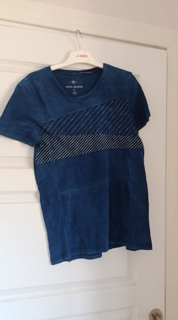 Mavi Denim Erkek Tişört, Kısa Kollu, Bağlamalı Desen - Görsel 3