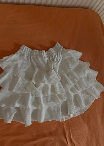 Beyaz Fırfırlı Keten Mini Etek - Görsel 2