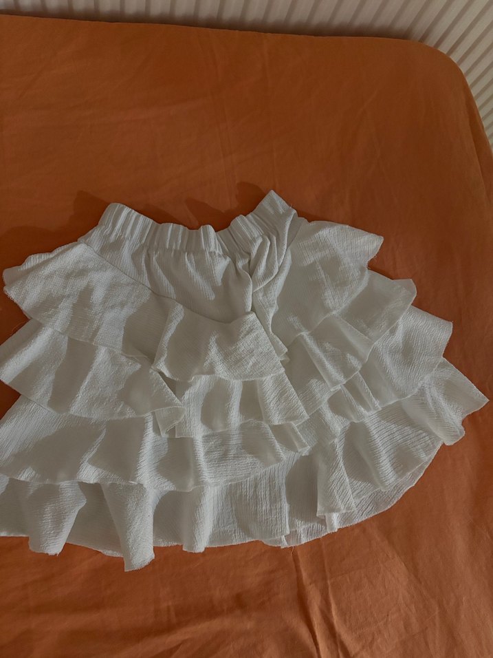 Beyaz Fırfırlı Keten Mini Etek - Görsel 2