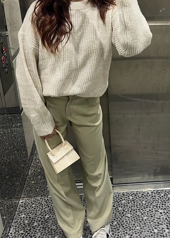 Bej Kadın Salaş Örgü Kazak - Görsel 2