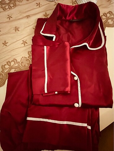 l Beden bordo Renk Siyah inci saten pijama