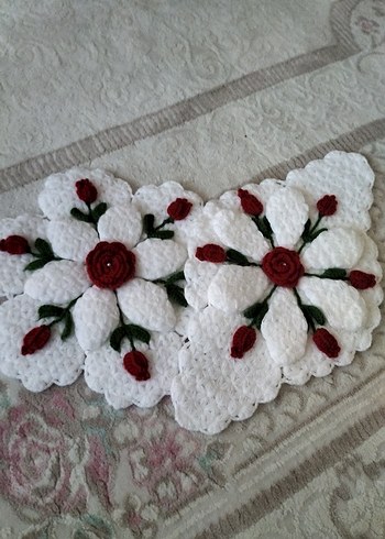 Kırmızı Çiçek Desenli El Örgüsü çeyizlik lif yeni yapıldı