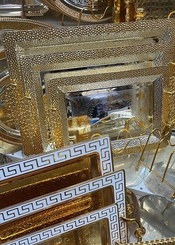 Düğmeli Altın Renk Yılan Desenli 3lü Tepsi - Görsel 2