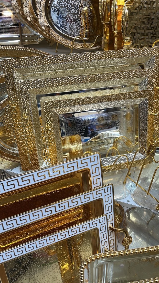 Düğmeli Altın Renk Yılan Desenli 3lü Tepsi - Görsel 2