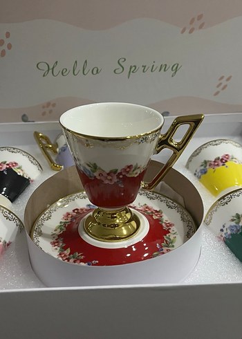 Çiçek Desenli Renkli Porselen Fincan Takımı - Görsel 2