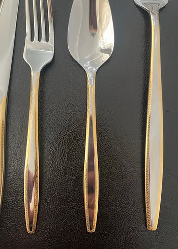 Altın Renkli Parlak Çatal, Bıçak ve Kaşık Seti - Görsel 2