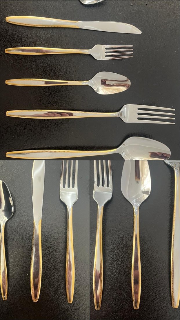 Altın Renkli Parlak Çatal, Bıçak ve Kaşık Seti - Görsel 3