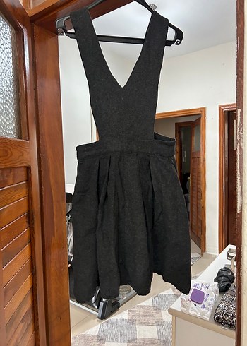 Düğmeli Siyah V Yaka Triko Elbise - Görsel 3