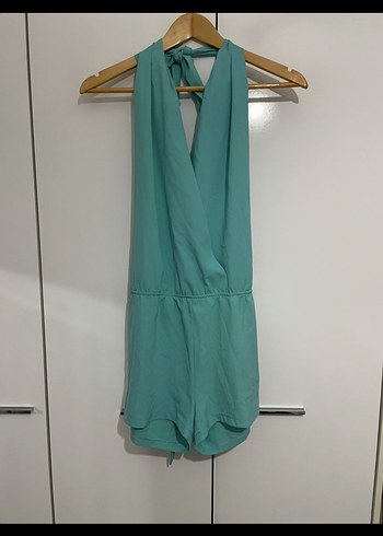 Kadın Turkuaz Mini V Yakalı Tulum - Görsel 2