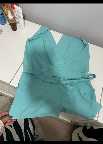 Kadın Turkuaz Mini V Yakalı Tulum - Görsel 3