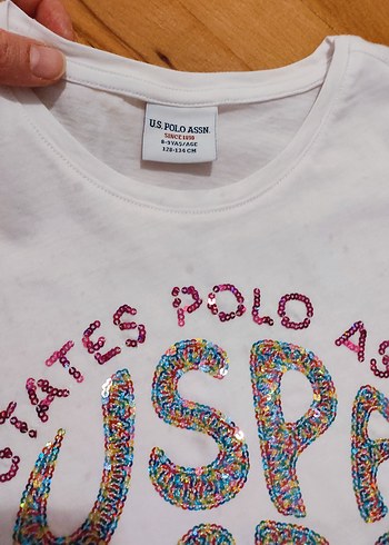 U.S Polo Assn. Kız Çocuk Beyaz Payetli T Shirt - Görsel 2