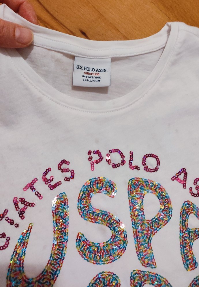 U.S Polo Assn. Kız Çocuk Beyaz Payetli T Shirt - Görsel 2