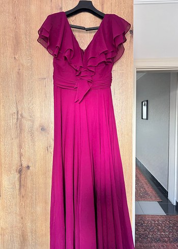 Bordo Uzun Drapeli Abiye Elbise - Görsel 3