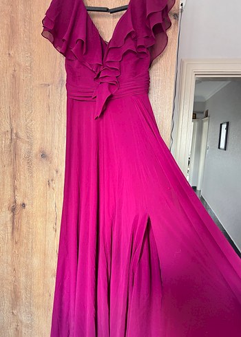 Bordo Uzun Drapeli Abiye Elbise - Görsel 2