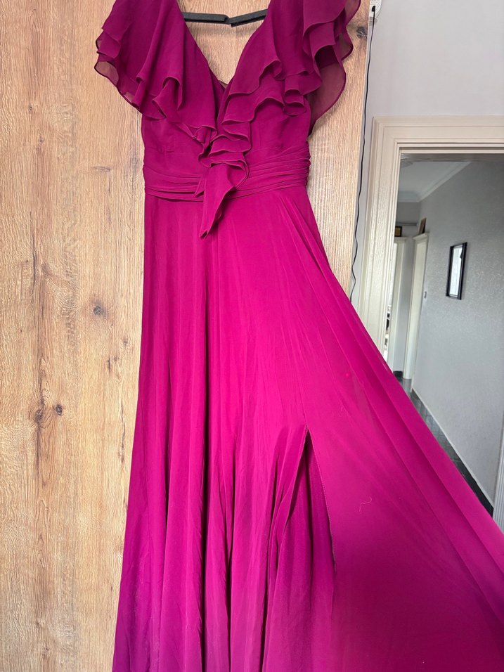 Bordo Uzun Drapeli Abiye Elbise - Görsel 2