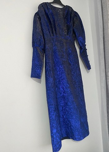 Uzun Lacivert Drapeli Kadın Elbise - Görsel 2