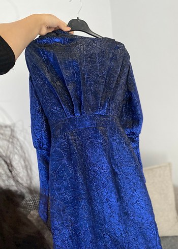 Uzun Lacivert Drapeli Kadın Elbise - Görsel 4