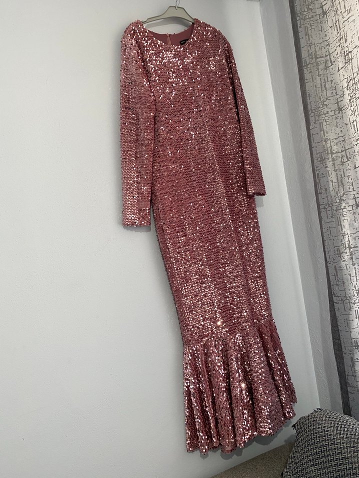 Bordo Parlak Uzun Abiye Elbise - Görsel 2