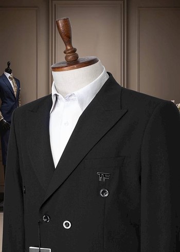 Klasik Siyah Erkek Kruvaze Takım Elbise - Görsel 2