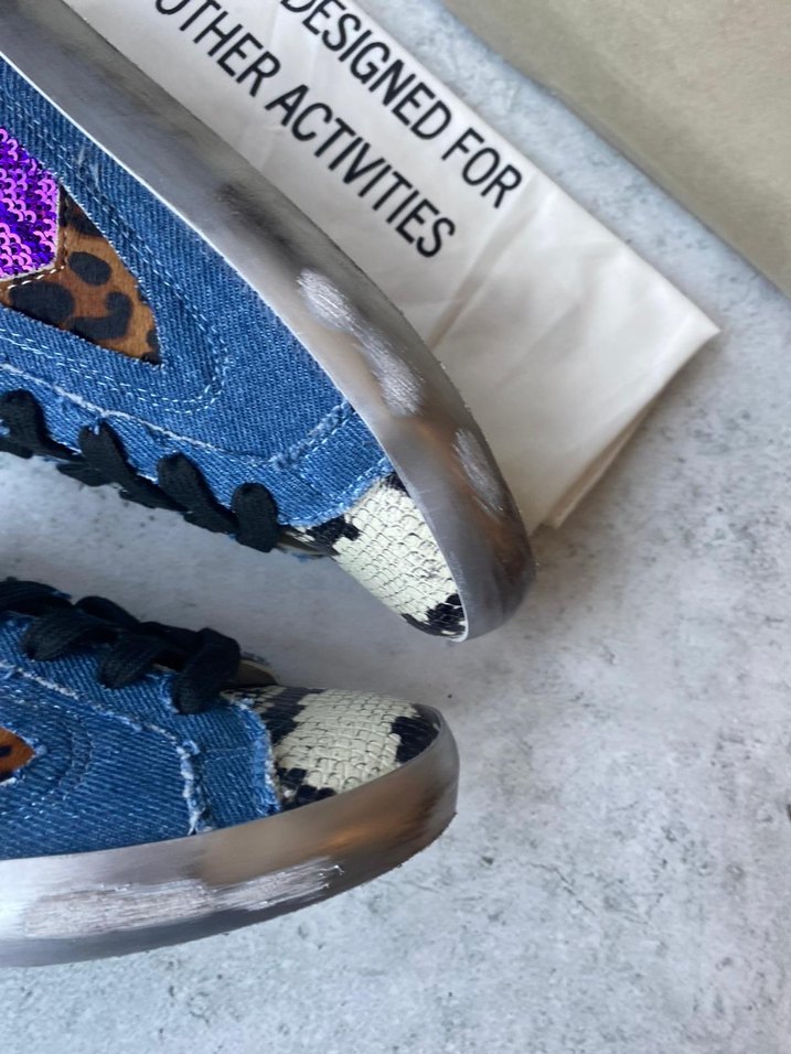 Renkli Payetli Kadın Kot Sneakers Golden Goose Deluxe - Görsel 4