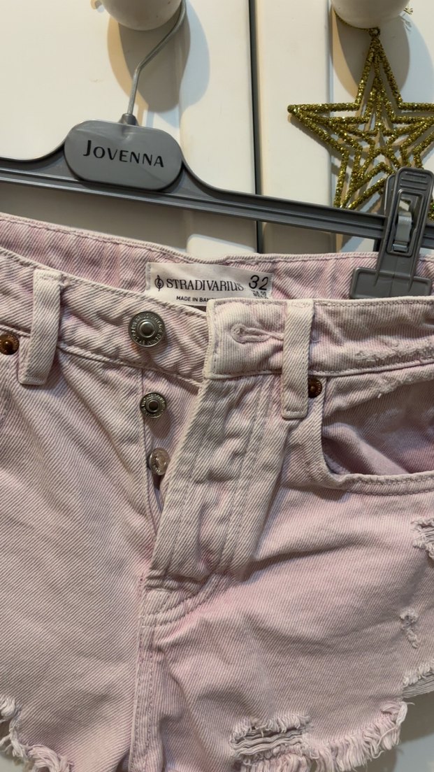 Pembe Düğmeli Mini Denim Şort - Görsel 2