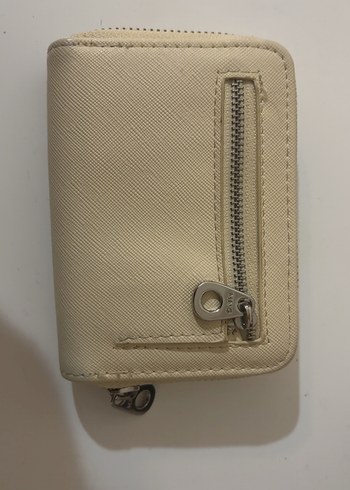 krem rengi Deri Fermuarlı Kadın Cüzdanı - Görsel 2