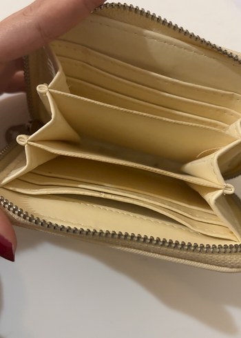 krem rengi Deri Fermuarlı Kadın Cüzdanı - Görsel 3