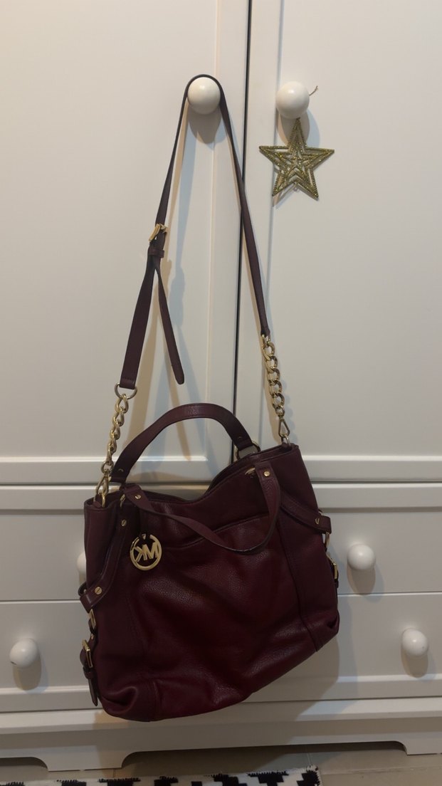 Vintage michael kors bordo omuz cantasi - Görsel 2