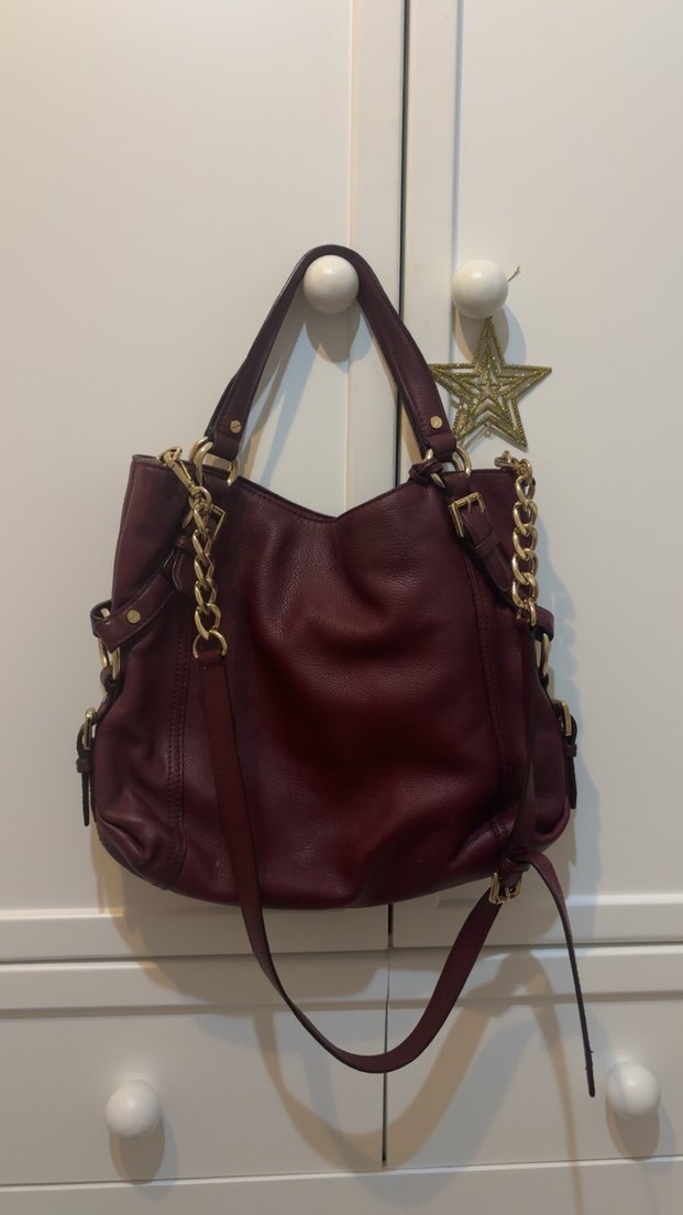 Vintage michael kors bordo omuz cantasi - Görsel 3