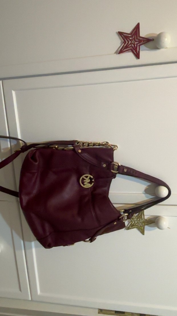 Vintage michael kors bordo omuz cantasi - Görsel 5