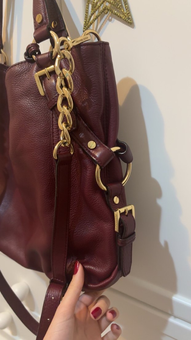 Vintage michael kors bordo omuz cantasi - Görsel 4