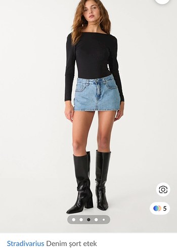 Kadın denim ici sortlu mini etek - Görsel 6