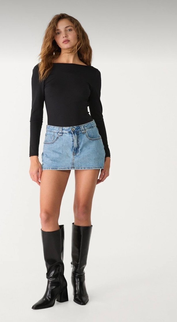 Kadın denim ici sortlu mini etek - Görsel 2